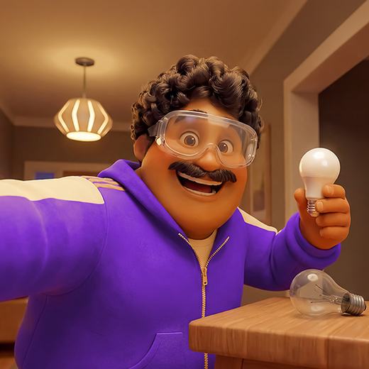 man holding a lightbulb